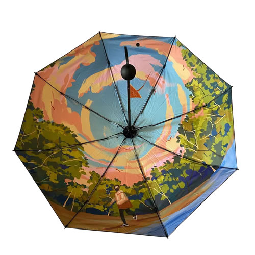 哑光黑胶数码印五折叠雨伞